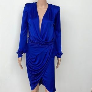 KRIZIA ITALY DRAPED BLUE JERSEY DRESS, SZ 38